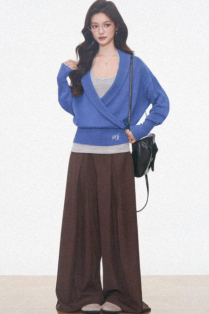 Westayone Long-Sleeved Knitted Sweater and Wide-Leg Pants Set-Up