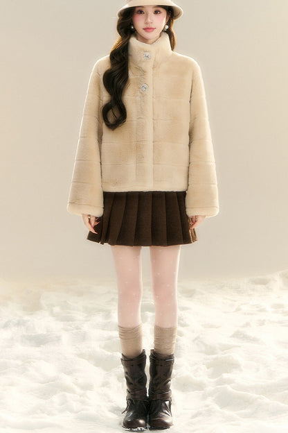Stand Collar Imitation Fur Jacket