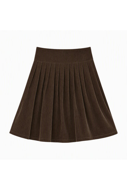 Woolen Short Sleeve Top and Corduroy Midi Skirt Set-Up