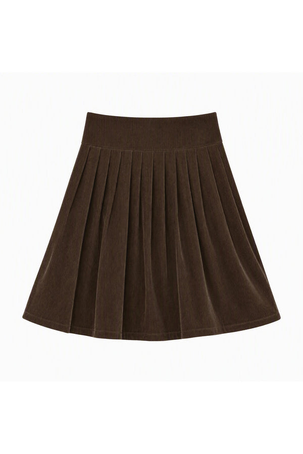 Woolen Short Sleeve Top and Corduroy Midi Skirt Set-Up