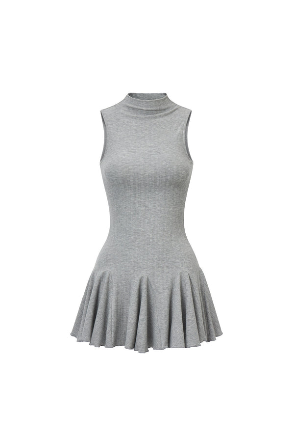 Vertical Striped Diamond Knit Cardigan and Ruffled Dress Set-Up