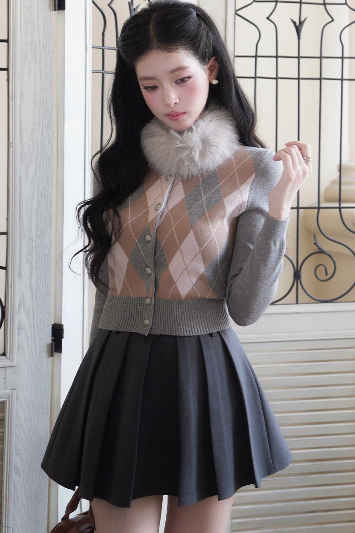 Cardigan en tricot à losanges