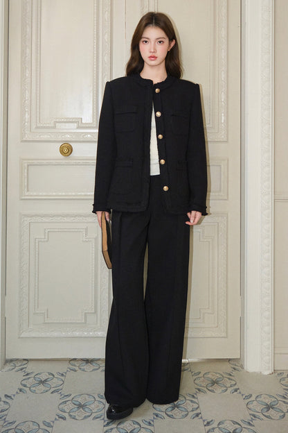 Pleated Wide-Leg Tencel Wool Pants