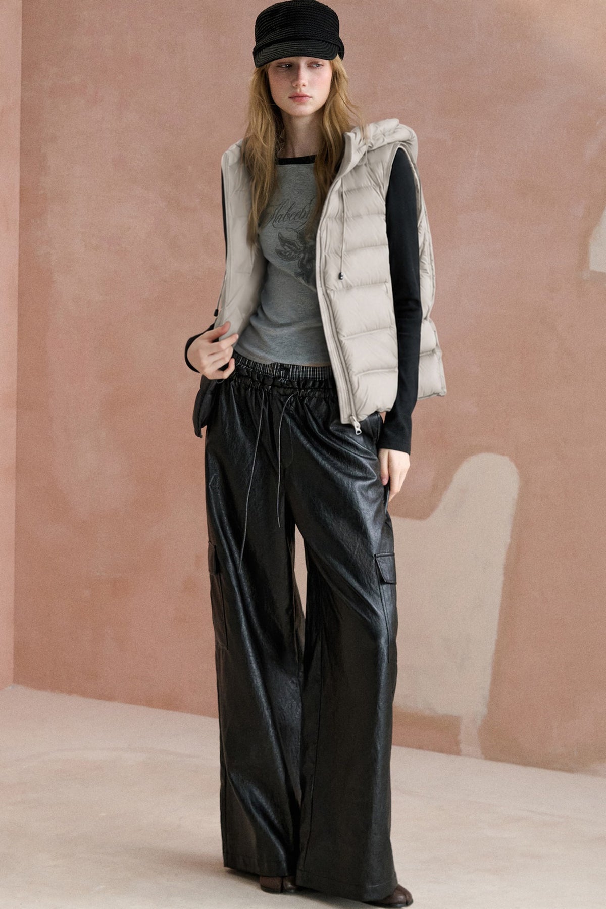 Ribbed Hooded Down Vest