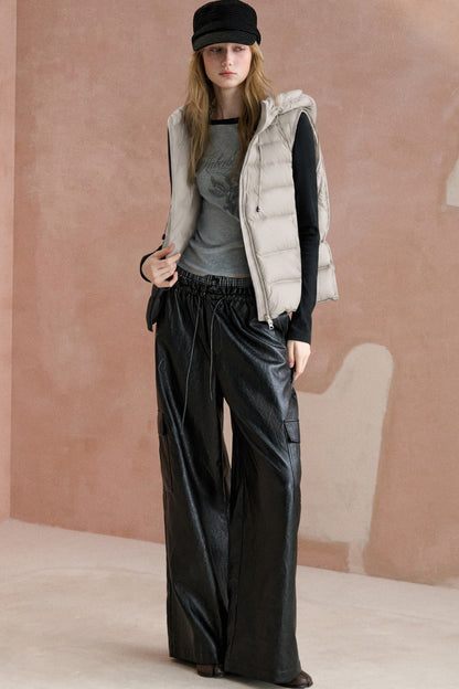 Ribbed Hooded Down Vest