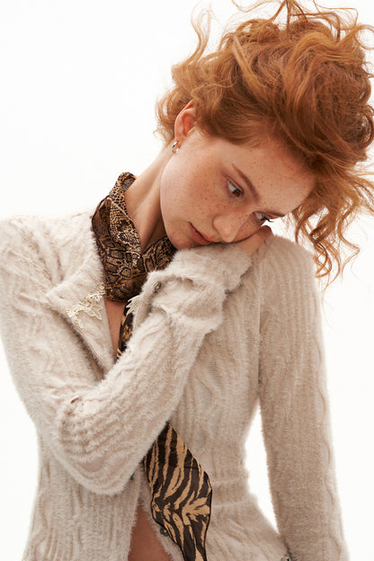 Lace Long Sleeve Knit Cardigan Top