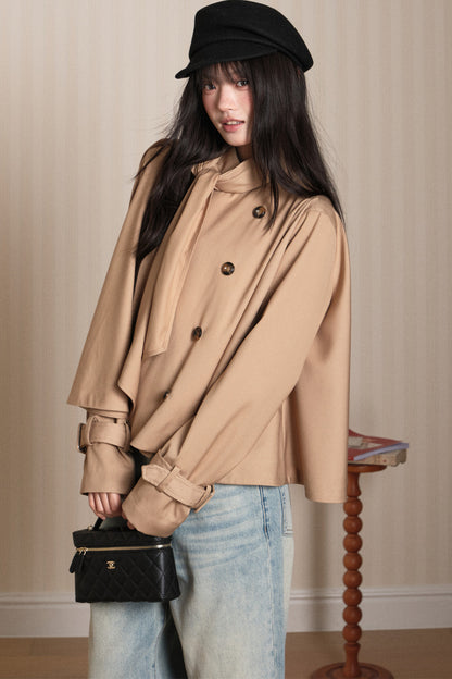 Double-Breasted Cape Trench Coat