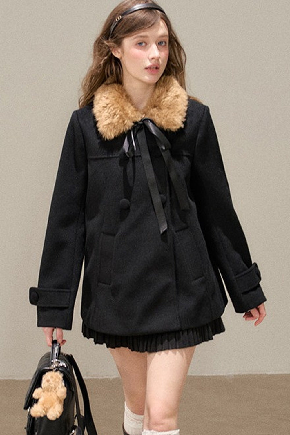 Black Double-Breasted Woolen Jacket