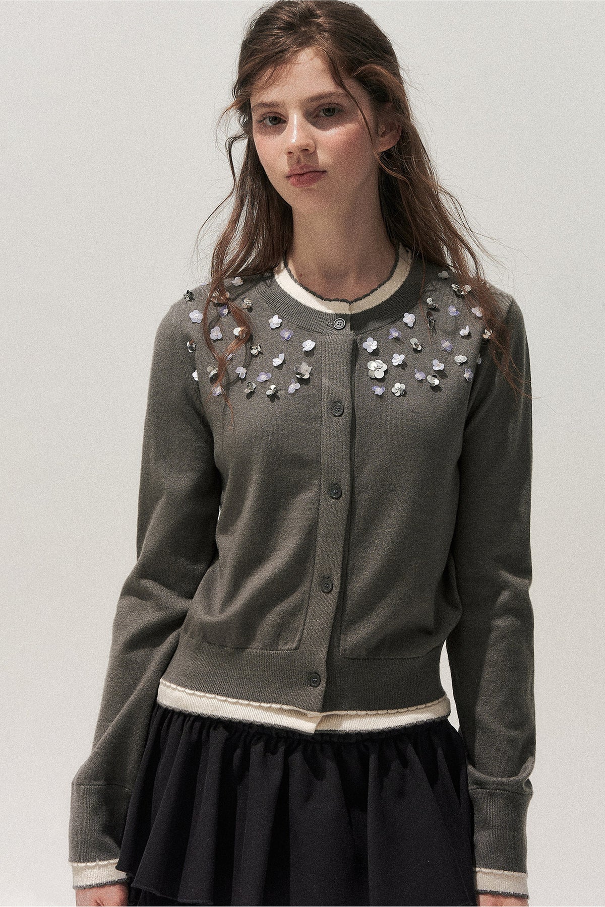 Hand-Beaded Layered-Look Cardigan