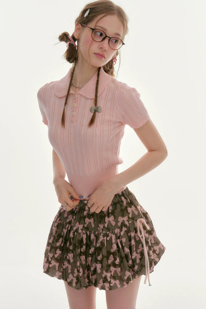 Tee-shirt en maille rose à douce torsade