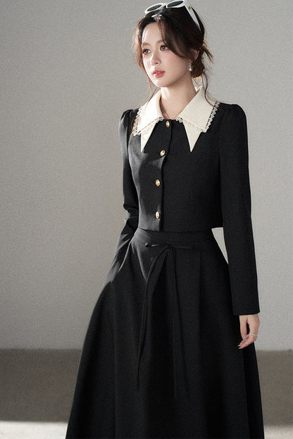 Black Collar Top and Long Skirt Set-Up