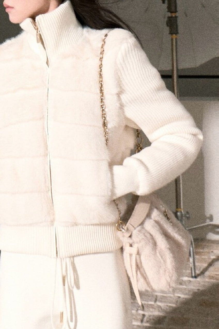 White Duck Down Knitted Patchwork Jacket