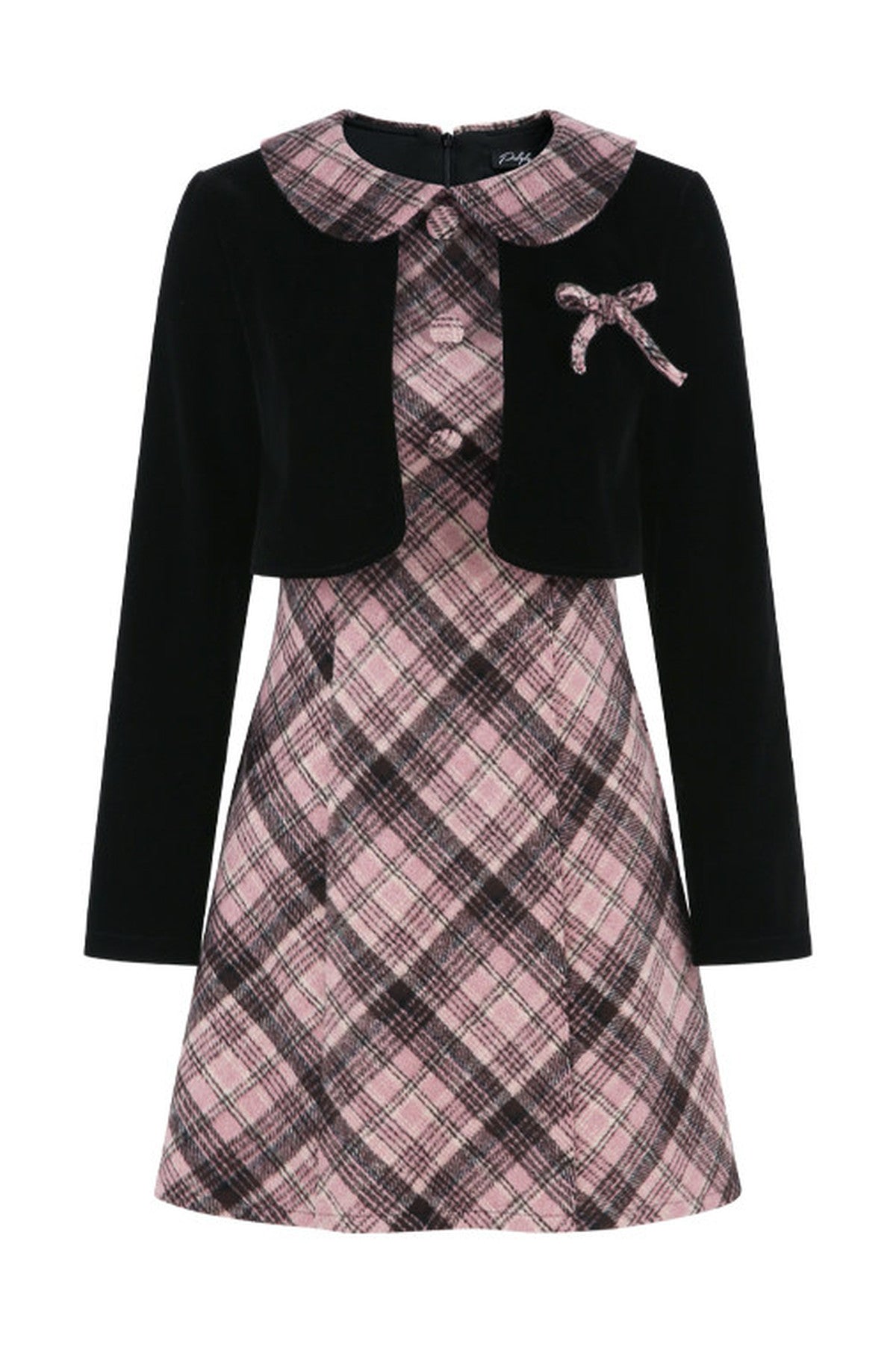Layered-Look A-Line Plaid Dress
