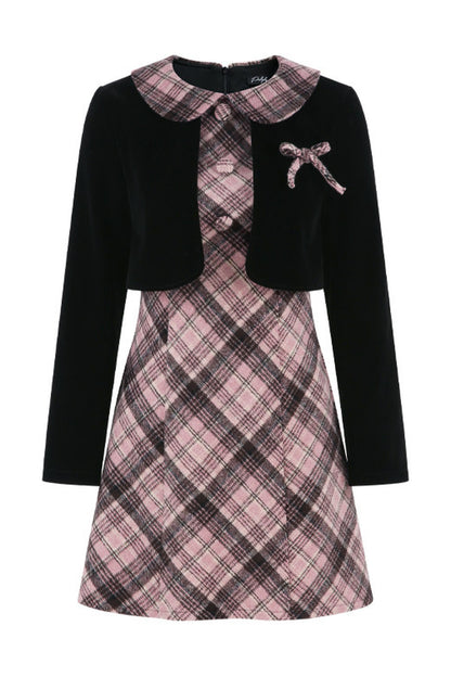 Layered-Look A-Line Plaid Dress