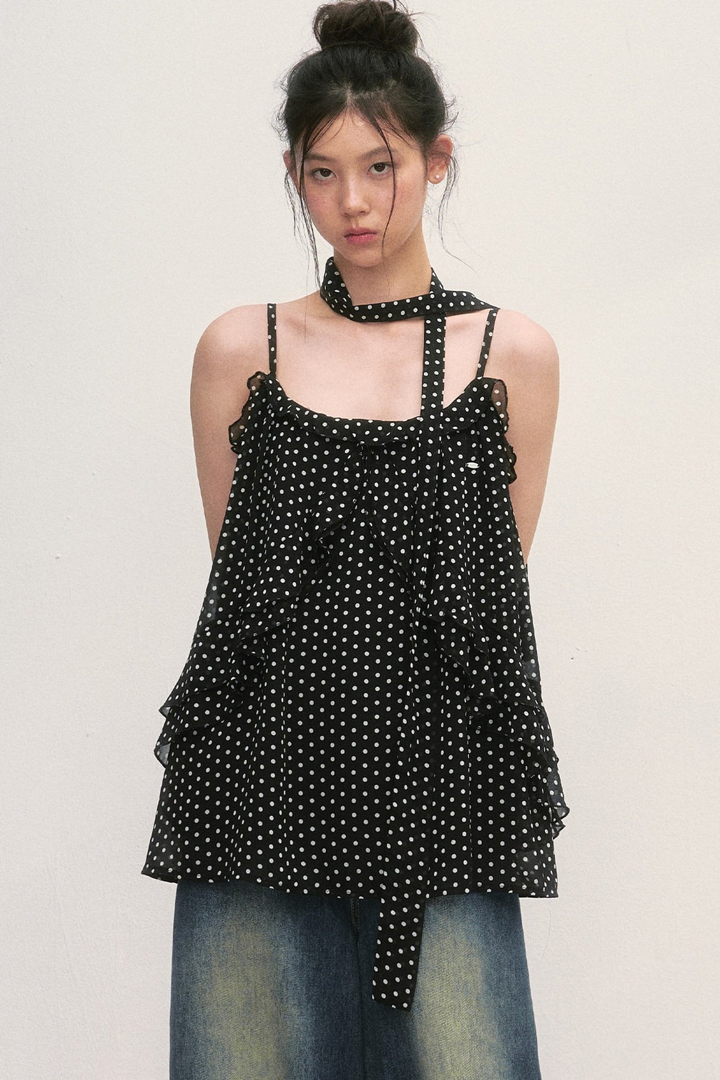 Polka Dot Ruffled Chiffon Camisole