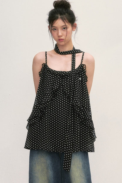 Polka Dot Ruffled Chiffon Camisole