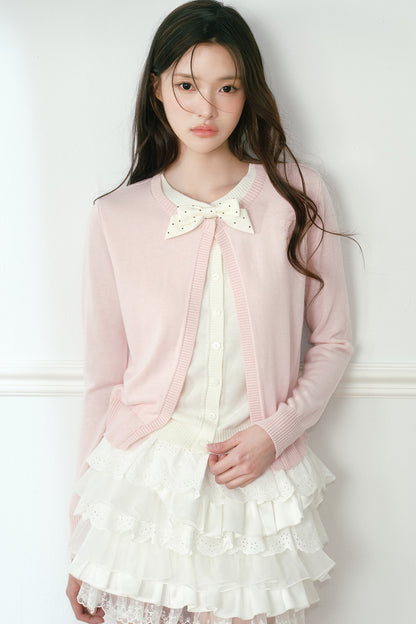 Polka Dot Bow Knit Cardigan