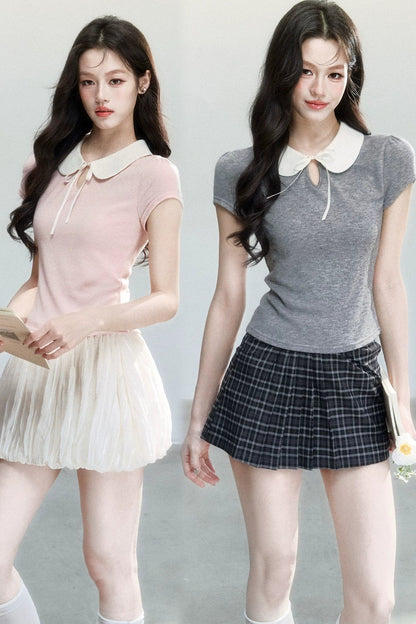 Top a Manica Corta con Collo a Camicia