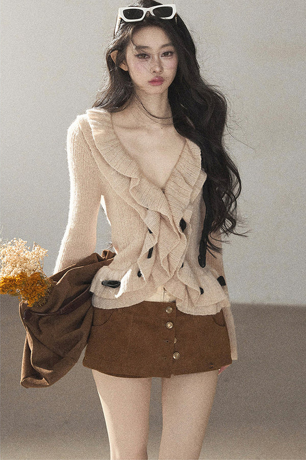 Short Ruffle Knit Sweater