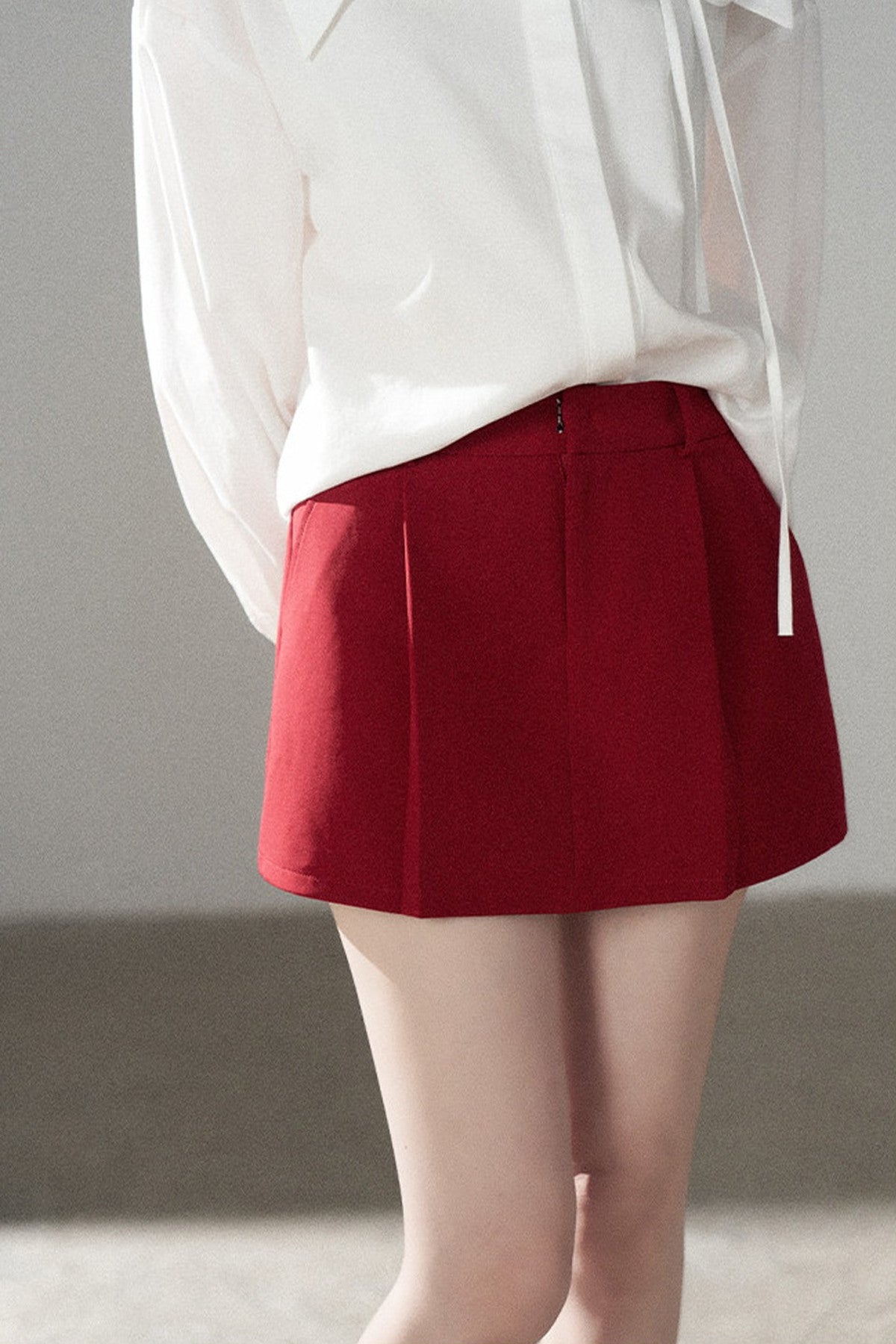 Long-Sleeve V-Neck Shirt and Skirt Set-Up
