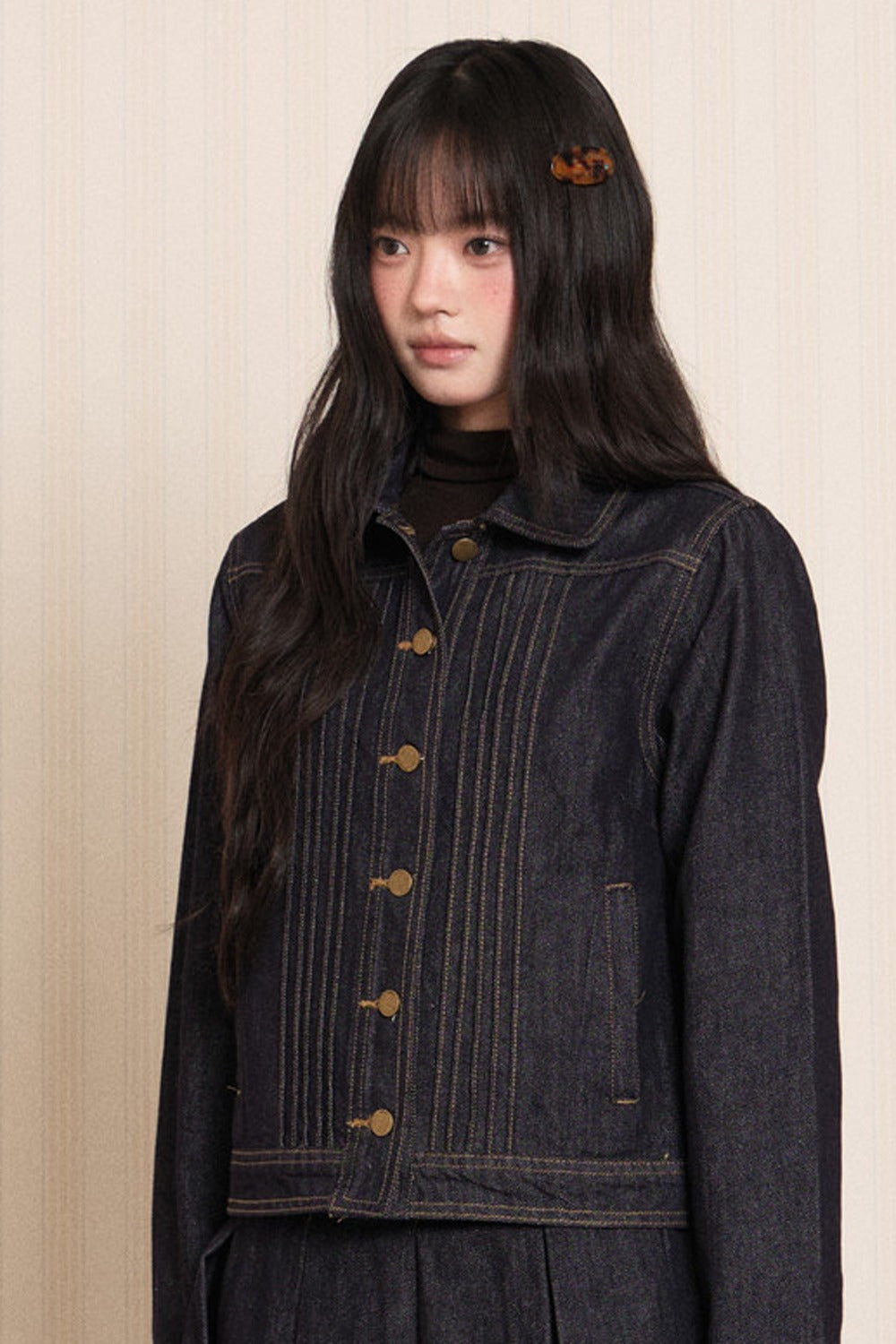Washed Denim Lapel Tie Jacket