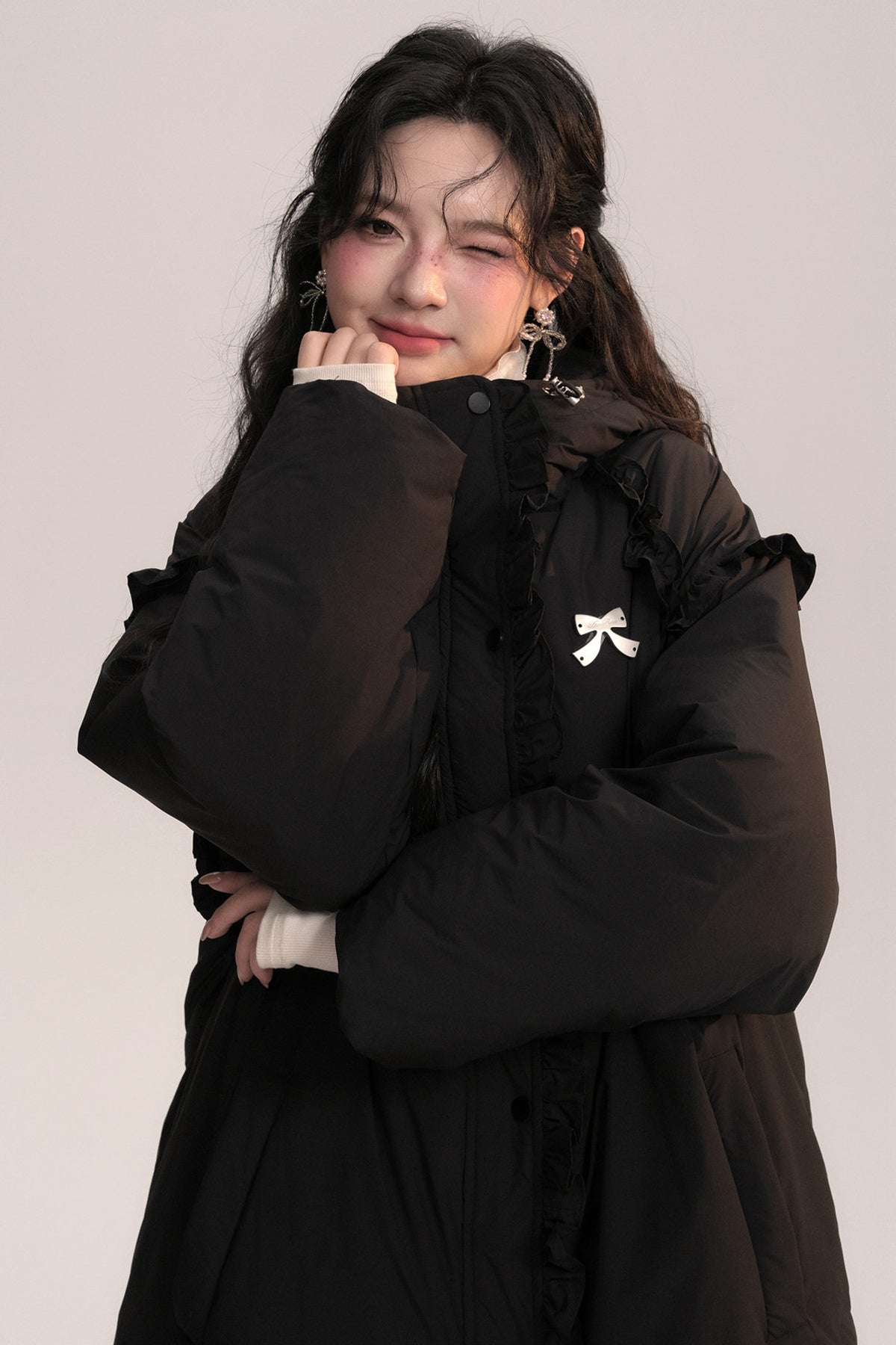 Lace Trim Long Down Jacket