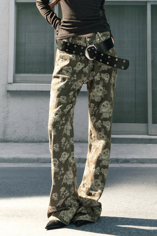 Vintage Jacquard Straight-Leg Flared Jeans