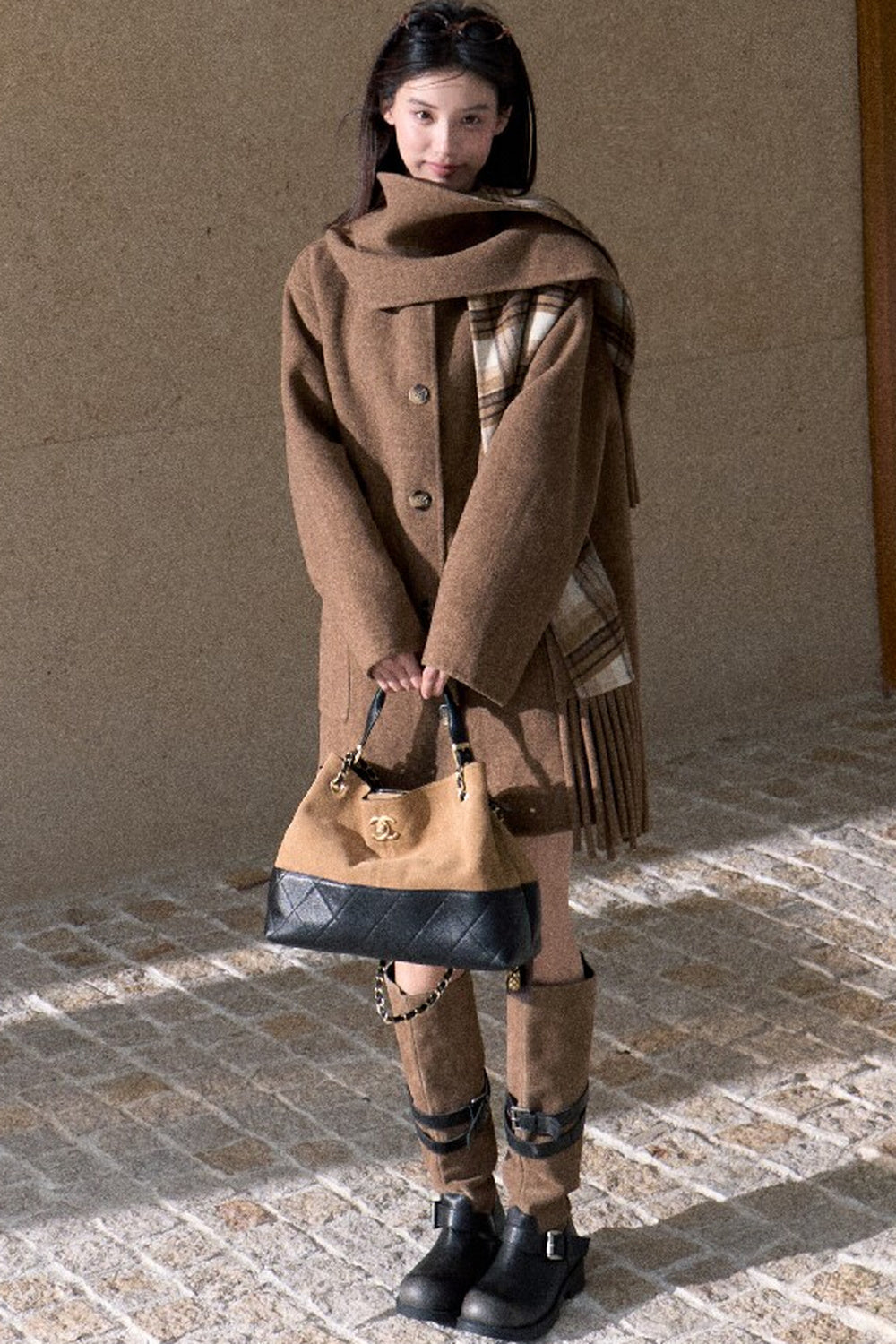 Drop-Shoulder Tassel Scarf Collar Jacket