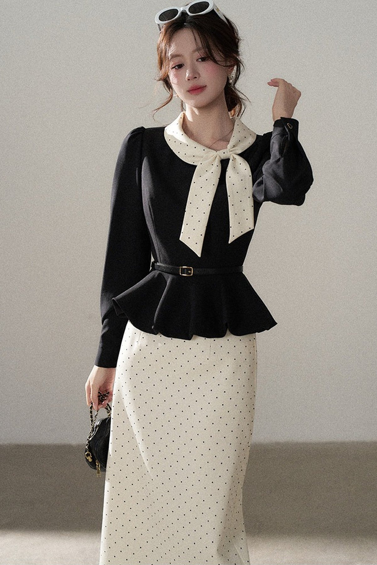Bow Lantern Sleeve Skirt and Top Set-Up