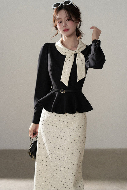Bow Lantern Sleeve Skirt and Top Set-Up