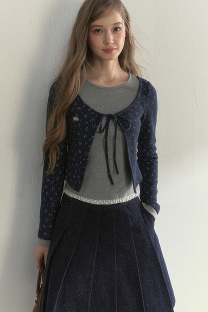 Layered-Look Floral Striped T-shirt