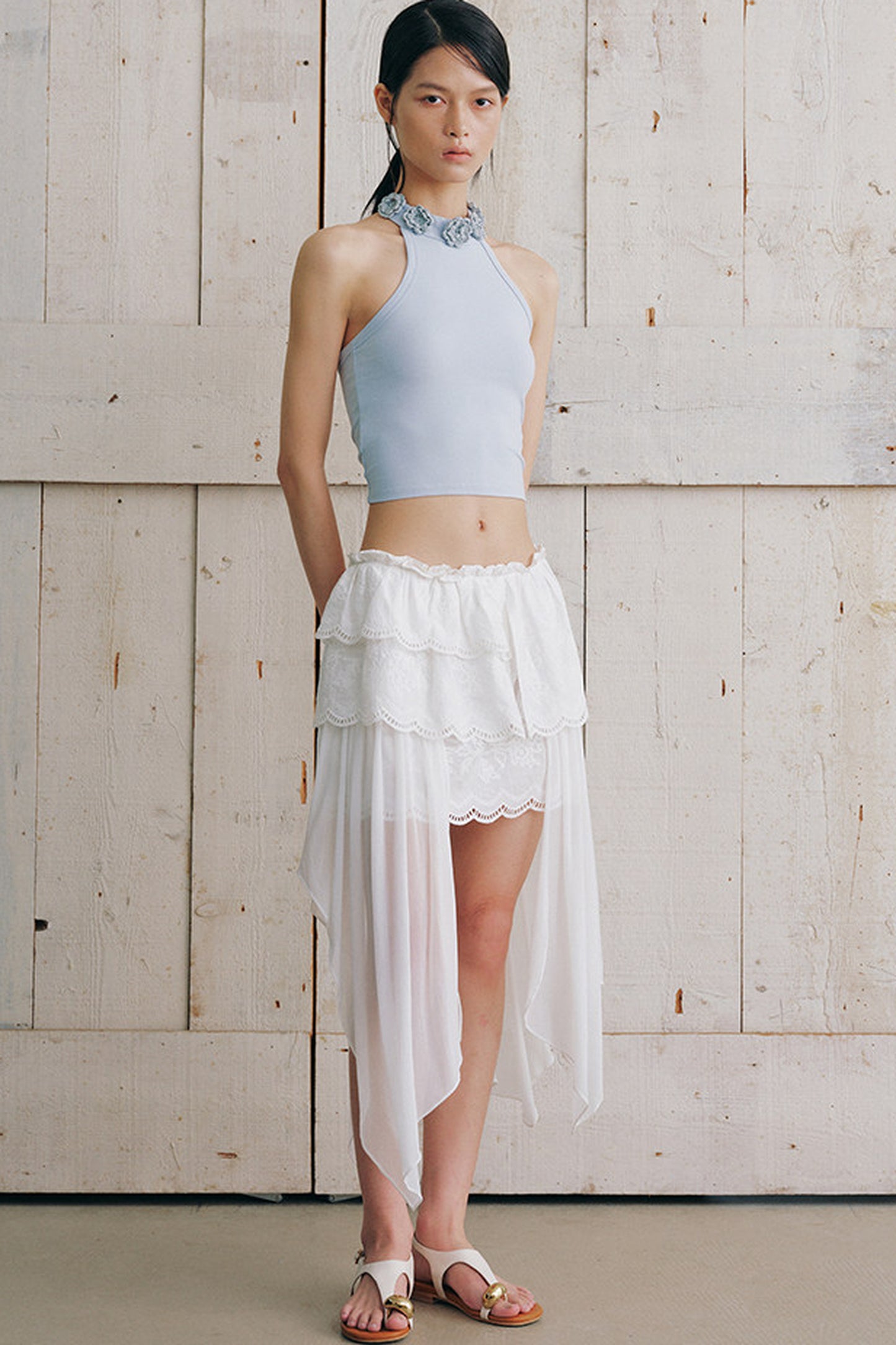 Handmade Crochet Floral Collar Sleeveless Top