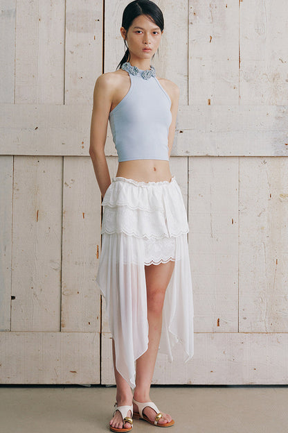 Handmade Crochet Floral Collar Sleeveless Top