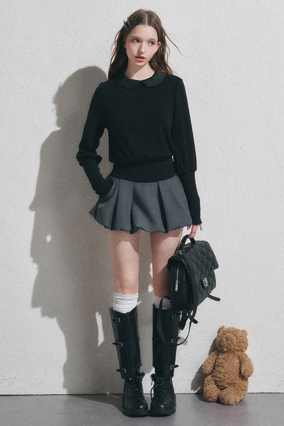 Doll Collar Long-Sleeve Knit Top