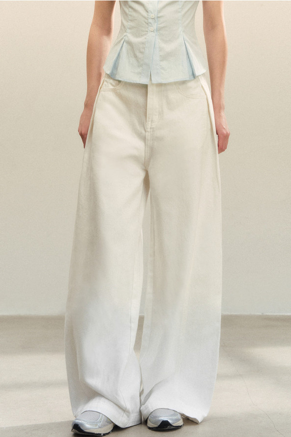 White Drapey High-Waisted Wide-Leg Pants