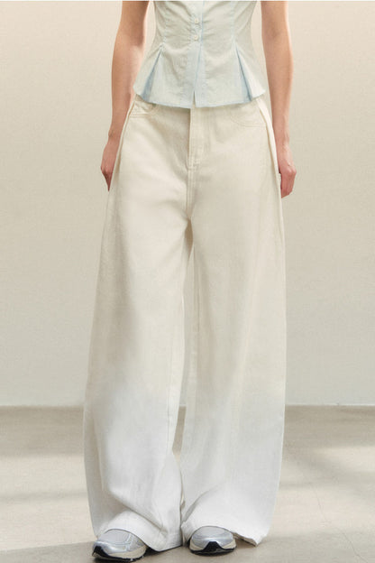 White Drapey High-Waisted Wide-Leg Pants