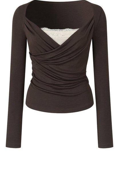Layered-Look Pleated Tencel Base Layer Top