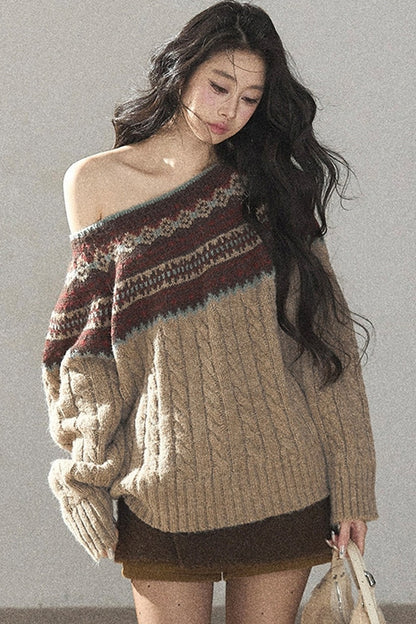 Fair Isle Cable Knit Sweater