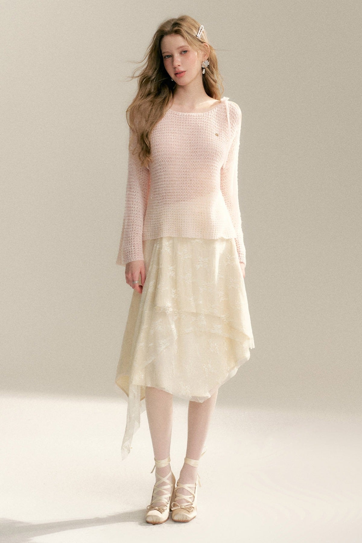 Lace-Up Off-Shoulder Knit Sweater