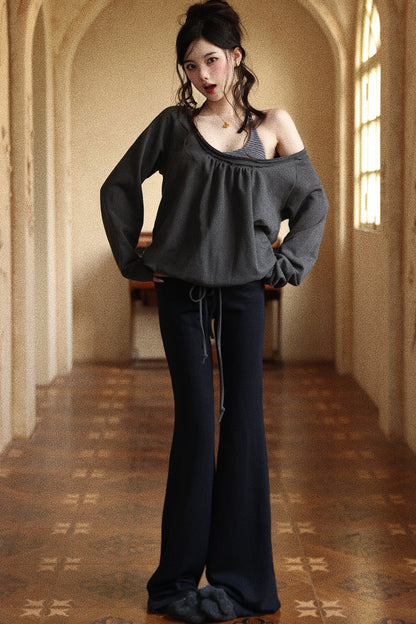 Layered-Look Halter Neck Pullover Sweatshirt Set-Up
