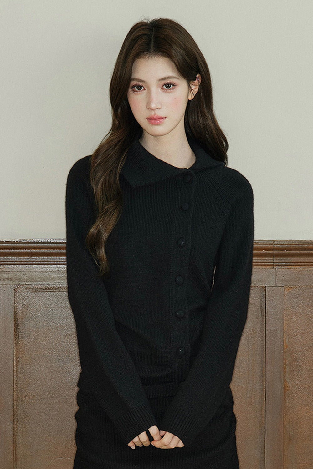 Large Lapel Wool Blend Knit Top