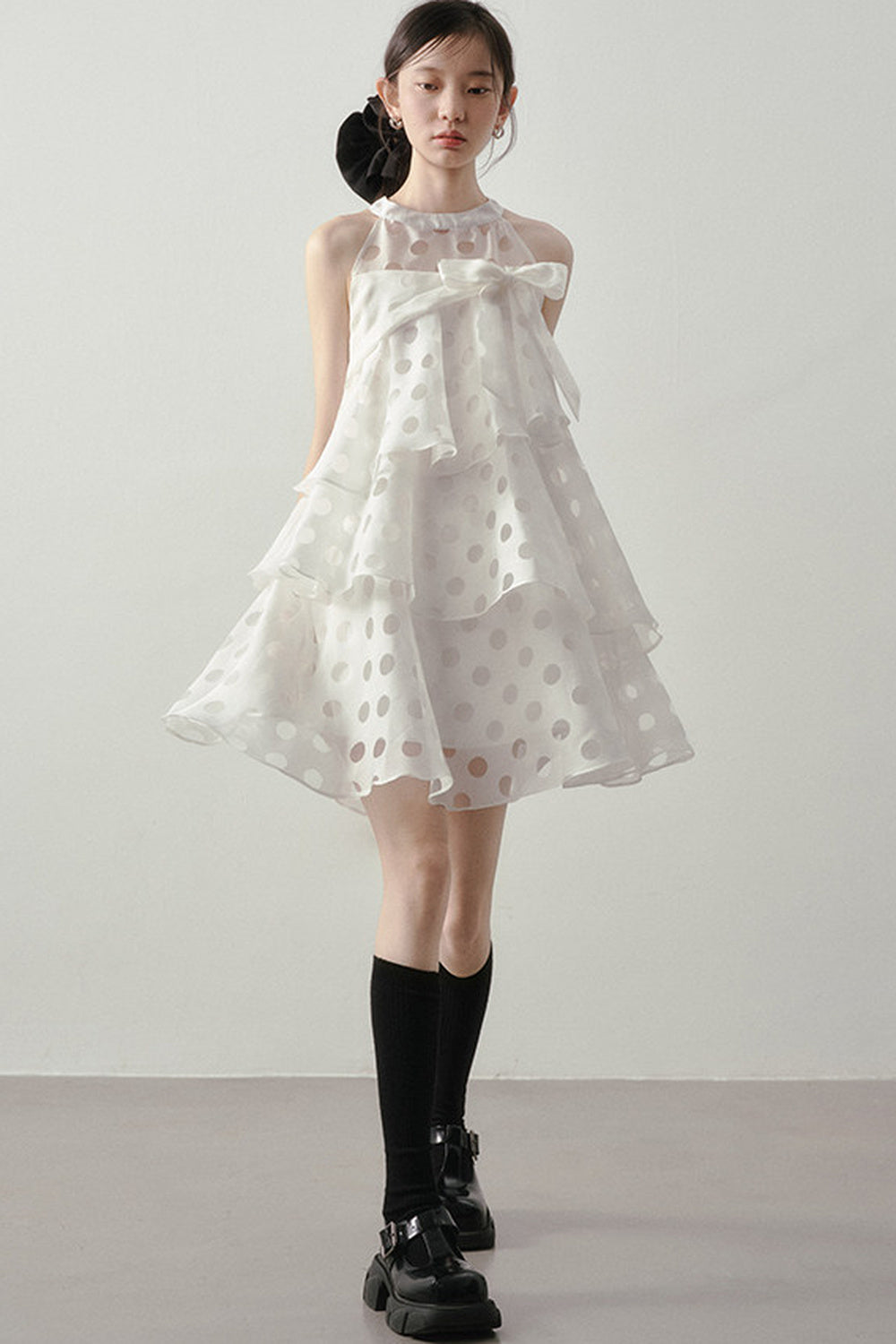 Polka Dot Ruffle Halter Dress
