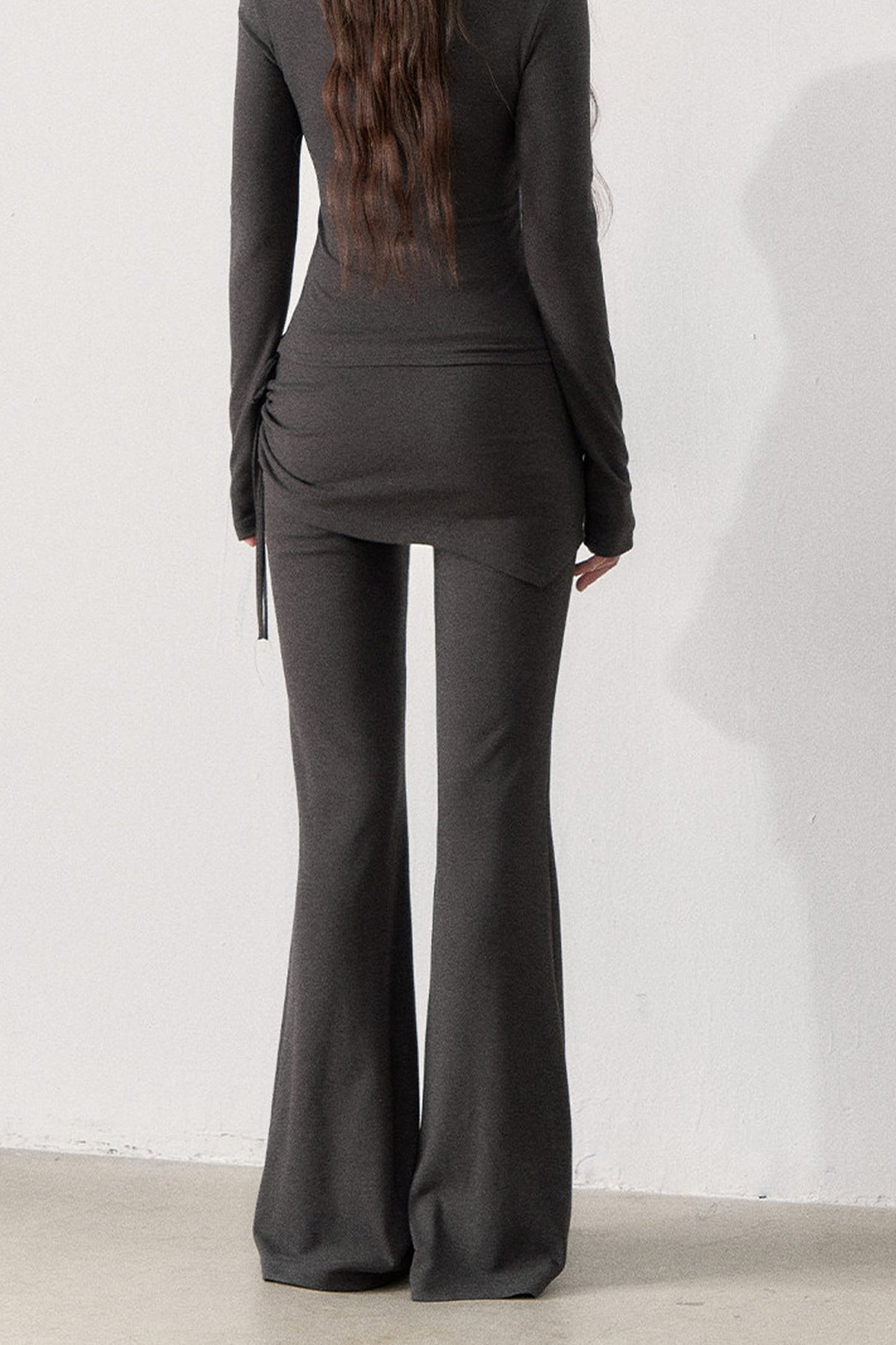 Lace Trim Knit Top and Flared Pants Set-Up