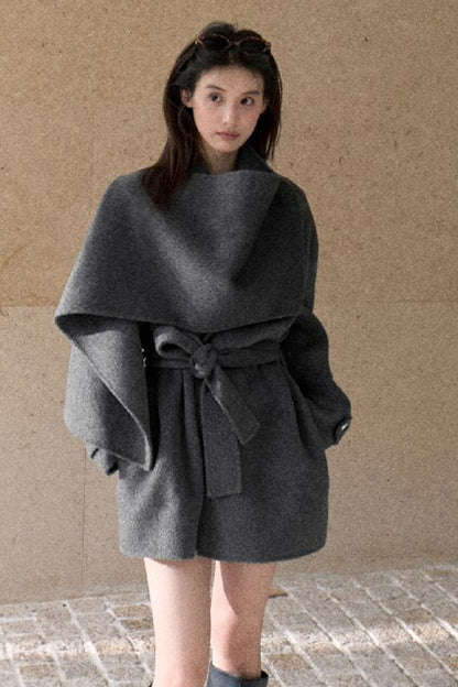 Double-Sided Wool Scarf Collar Coat