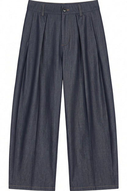 Doll Collar Faux Denim Set-Up