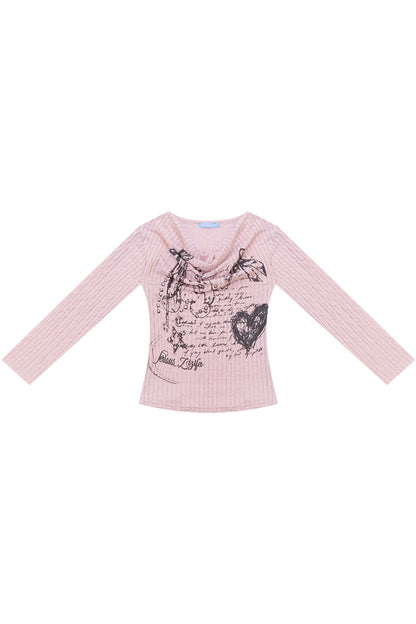 Blusa in maglia con graffiti di conigli
