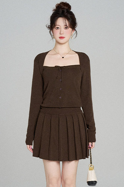 Square Neck Knit Top and Skirt Set-Up