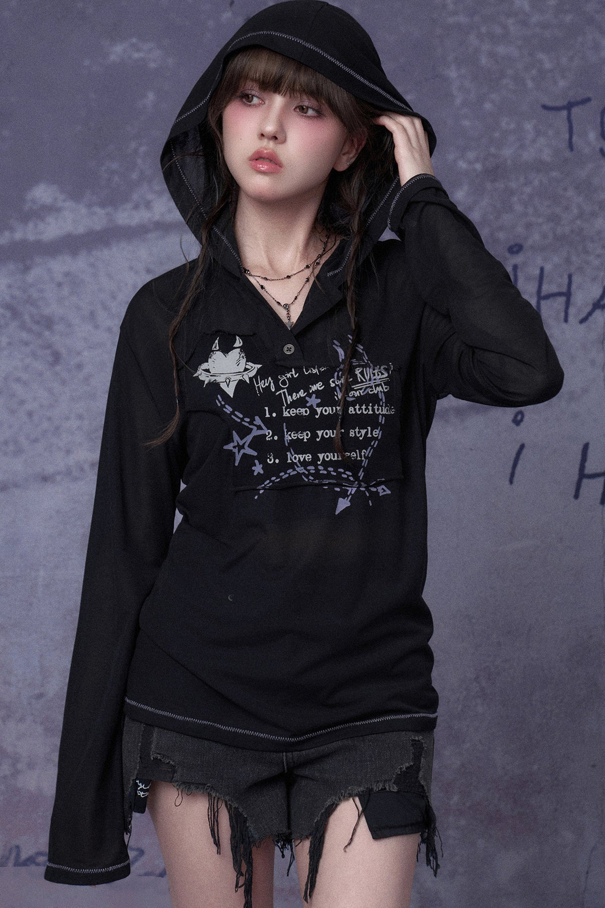 Street Graffiti Mesh Hooded Top