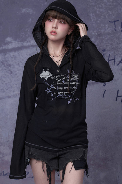 Street Graffiti Mesh Hooded Top