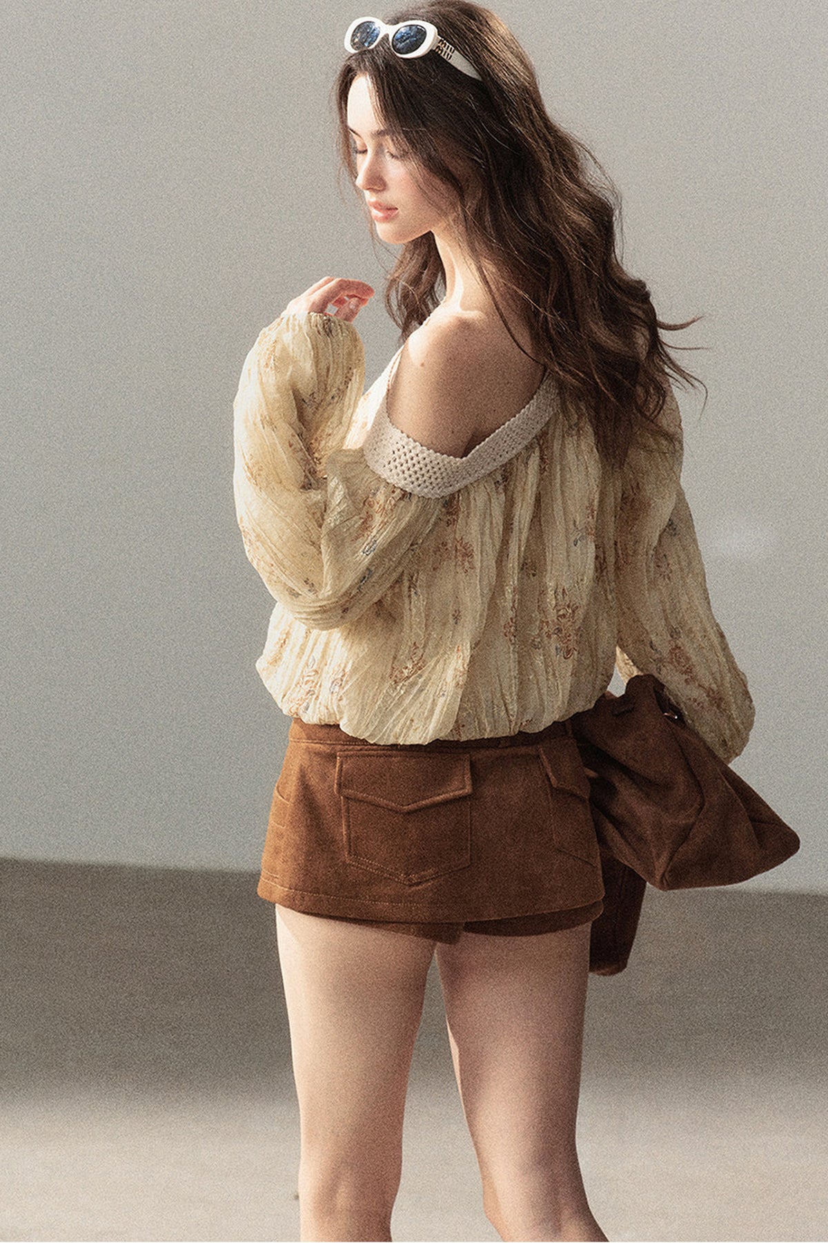 Floral Off-Shoulder Chiffon Cover-Up Blouse